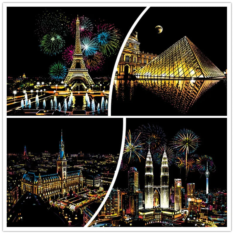 Magic Scratch Art Crafts World City Scraping Paintings decorative Paper Adult kids decompression toys Creative DIY Gift