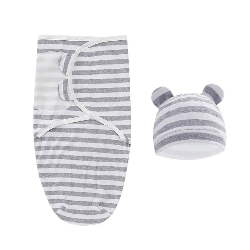 100% Organic Cotton Baby Swaddle Blanket Wrap Hat Set