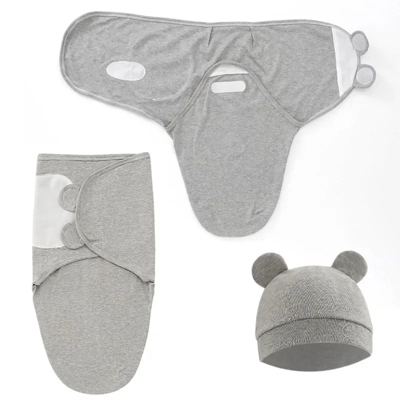 100% Organic Cotton Baby Swaddle Blanket Wrap Hat Set