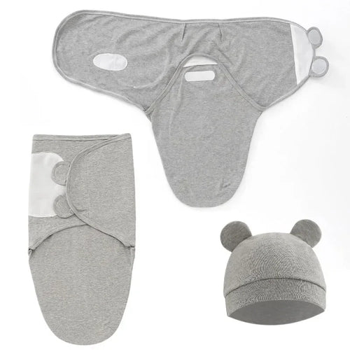 100% Organic Cotton Baby Swaddle Blanket Wrap Hat Set