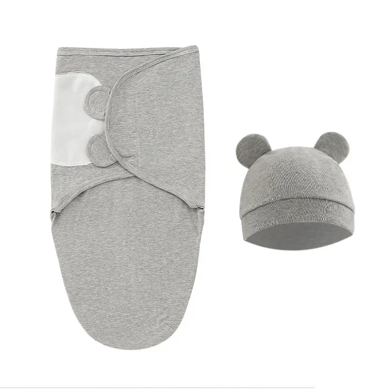 100% Organic Cotton Baby Swaddle Blanket Wrap Hat Set