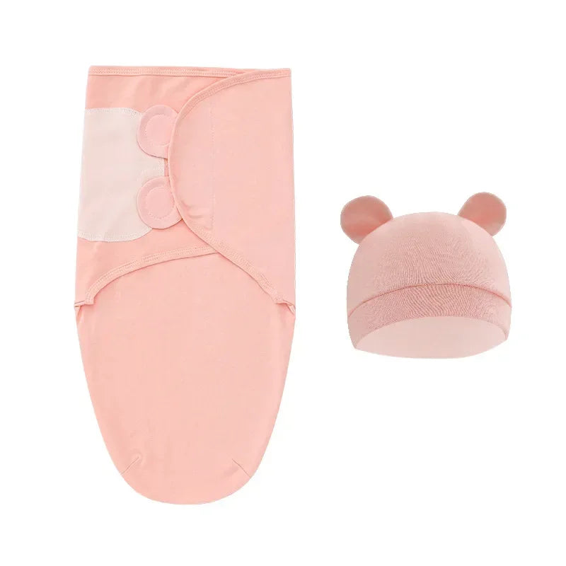 100% Organic Cotton Baby Swaddle Blanket Wrap Hat Set